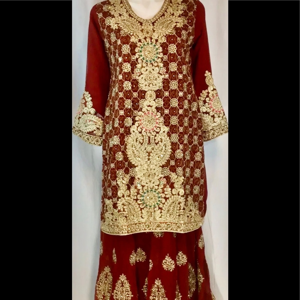 New 3-pcs Pakistani  bridal crinkle Georgette Lengha suit bust 38” women
